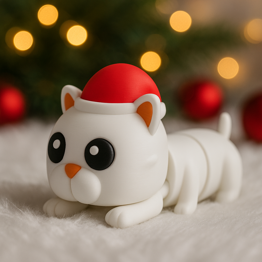 Новогодний котик с подвижным телом (брелок на ключи)